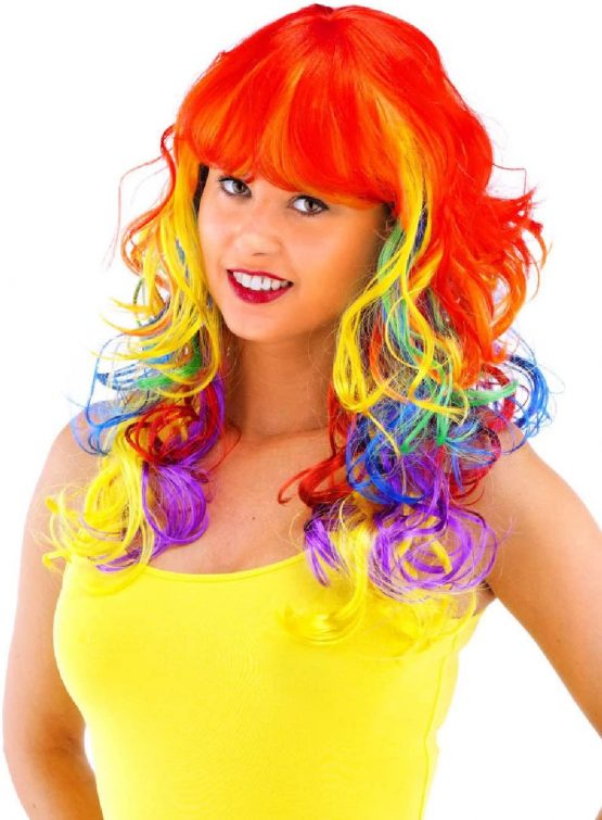 Folat 26708 Wig Long Hair with Fringe and Rainbow Curls, Multi Colors, One Size - Image 2