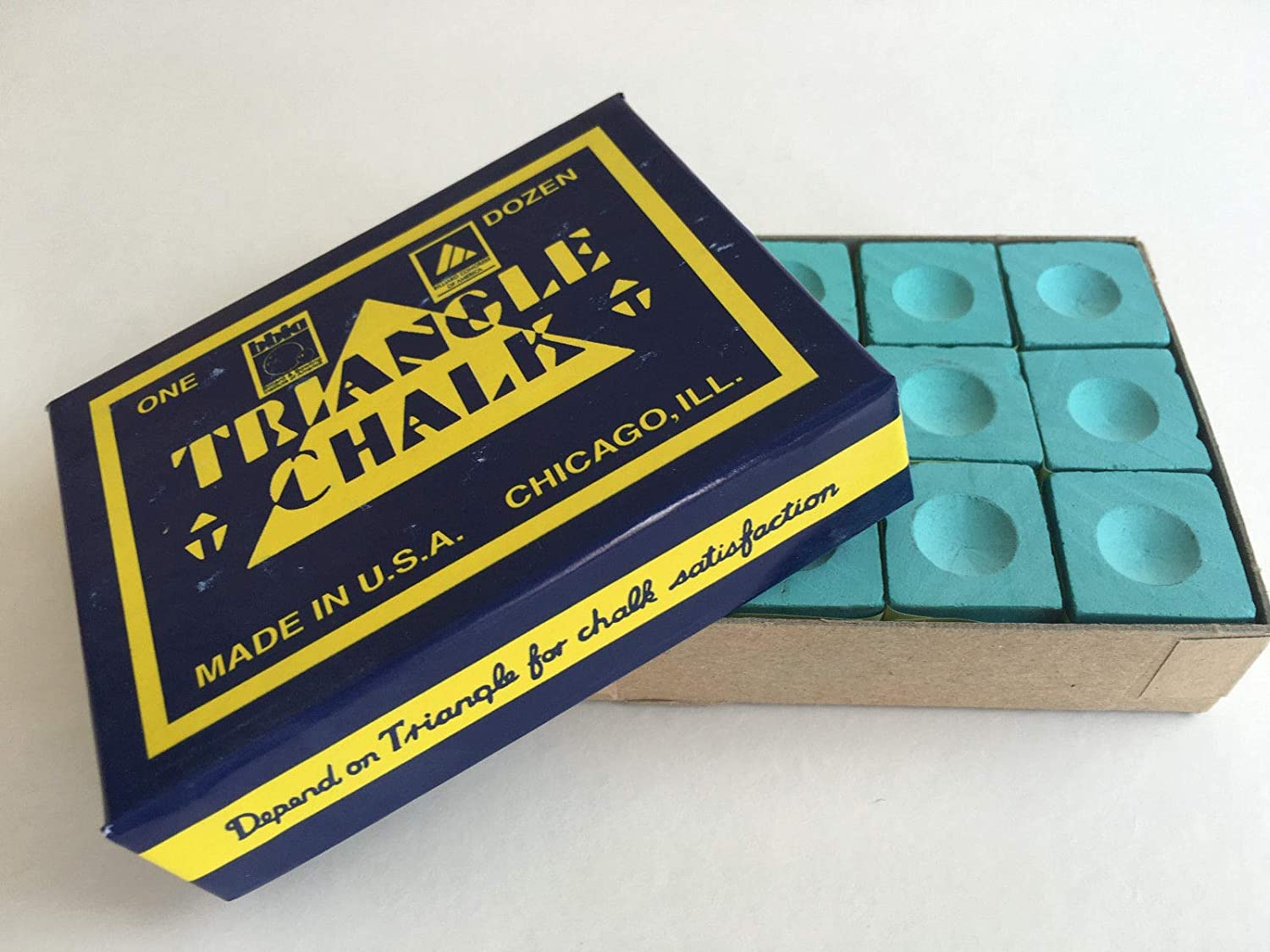 12 pcs World famous Triangle green Snooker Pool Chalk in genuine Triangle Box, not loose