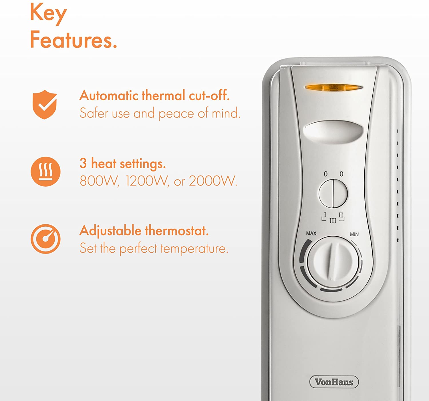 VonHaus Oil Filled Radiator 9 Fin, Oil Heater Portable Electric Free Standing 2000W for Home Office, Any Room - Image 4
