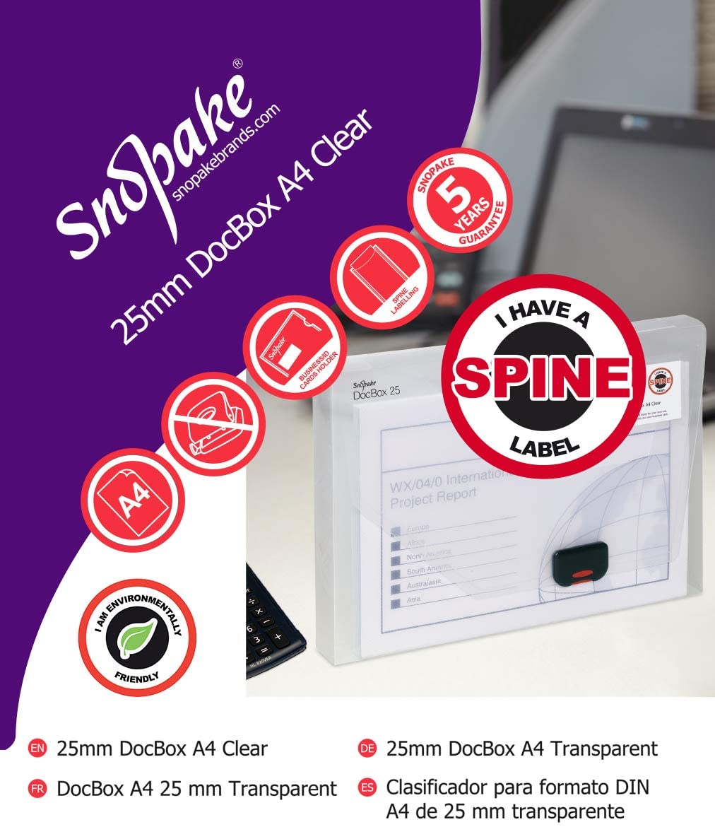 Snopake A4 DocBox Clear 25 mm Box File with Push Lock (Pack of 1) Ref 12849, trans - Image 4