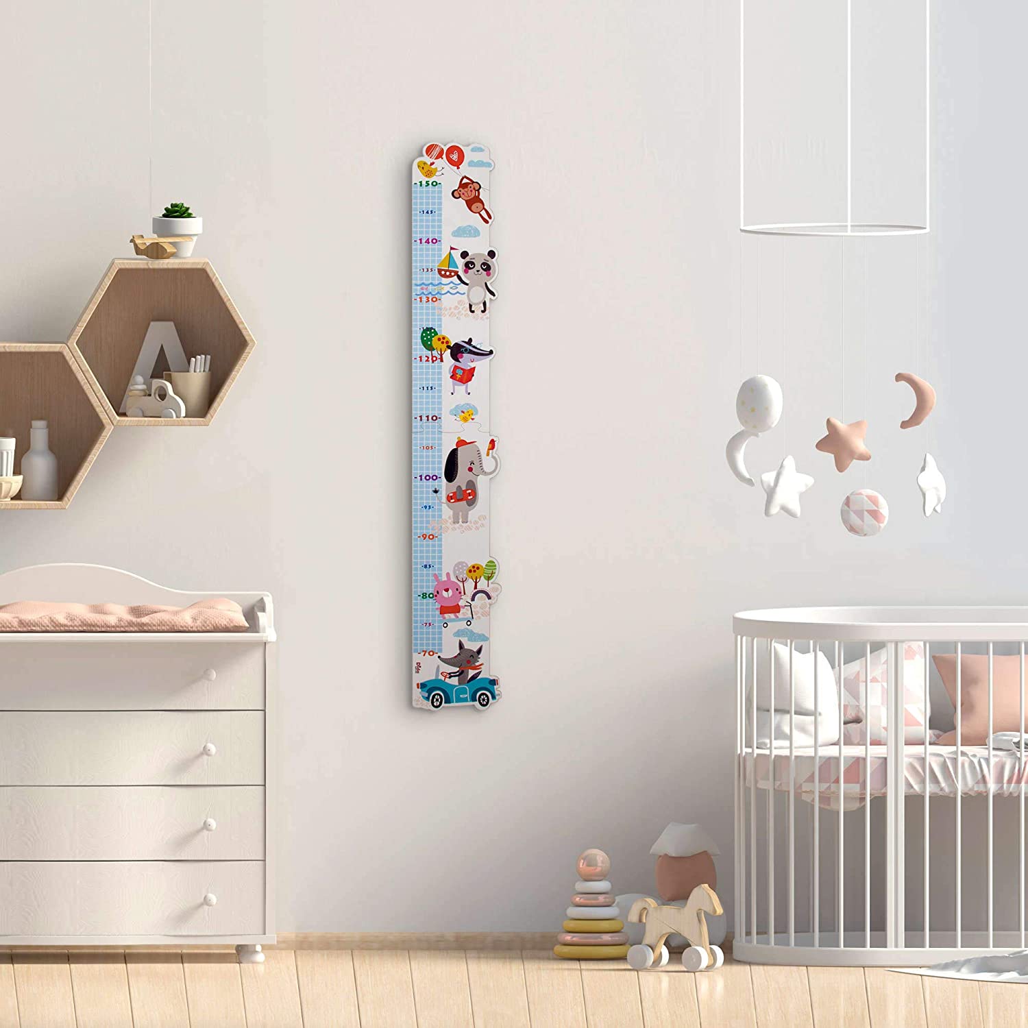 Dida Wooden Wall Meter with Cheerful Animals for Room Decor and Measuring Height of Children - 800g - Image 3
