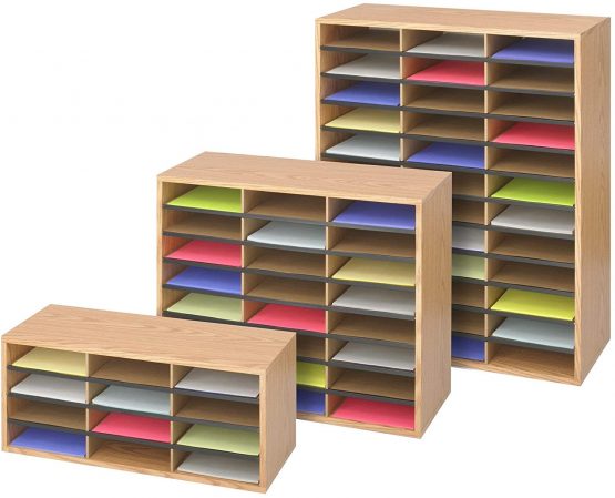 Safco Medium Oak Wood/Corrugated Literature Organiser with 36 Compartment - Image 3