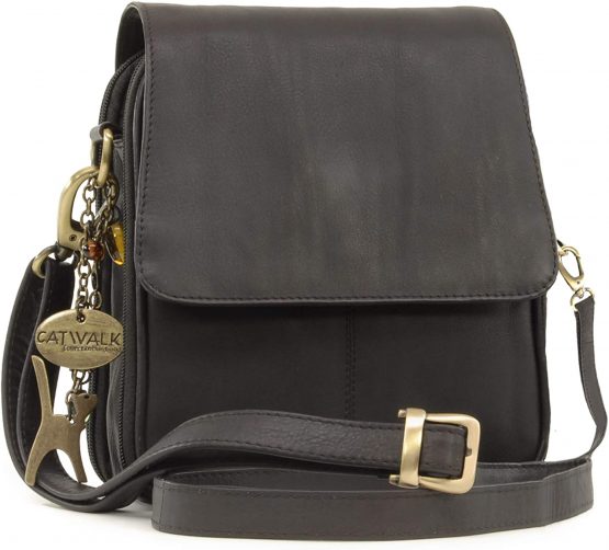 Catwalk Collection Handbags - Women's Leather Cross Body Shoulder Bag - Organiser Messenger with Long Adjustable Strap - TEAGAN