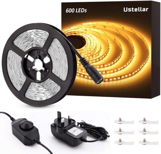Ustellar Dimmable LED Strip Lights Kit, Super Bright 3000lm Warm White Strip Lighting, 5M 600