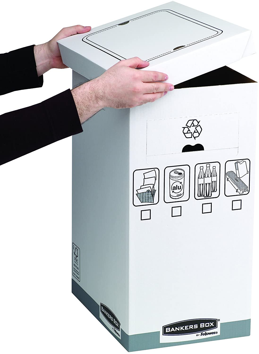 BANKERS BOX Fellowes R-Kive System Recycle Bin (Pack of 5), Grey, White, 50 cm (L) x 30 cm (W) x 60 cm (H) - Image 3
