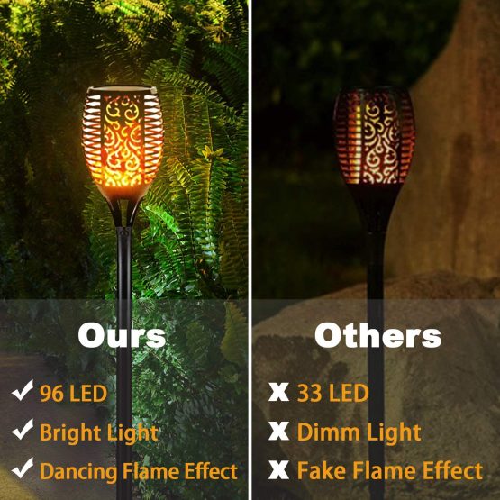 FLOWood Solar Torch Lights Waterproof 96 LED Large Dancing Flickering Flame Solar Lights Lighting Dusk to Dawn Auto On/Off Security Solar Flame for Garden Patio Pathway Halloween Decorations (2PCS) - Image 2