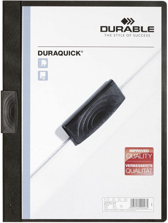 Durable TS-110256 Duraquick PVC Clip Folder, Black, Pack of 20