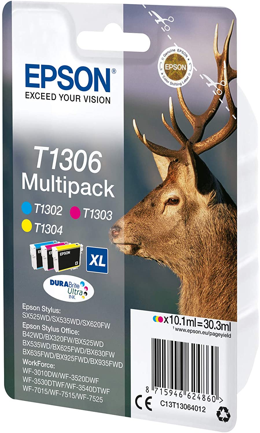 Epson T130640 Stylus SX525WD/SX620FW XL Pack of 3 Ink Cartridges, Multipack - Image 2