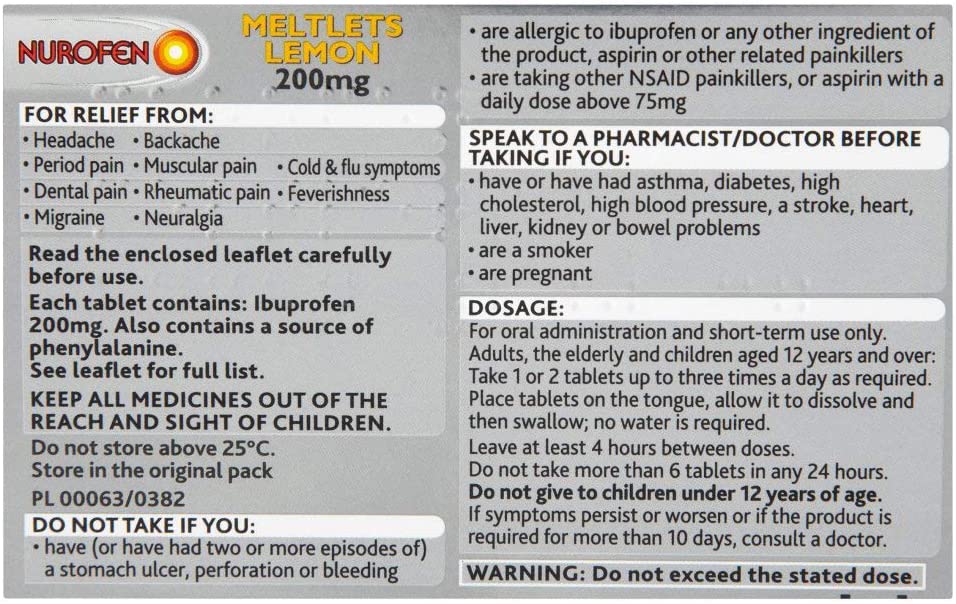 Nurofen Ibuprofen Meltlets, Lemon 200mg, 12 Tablets, Fast Pain, Migraine, Headache Relief - Image 3