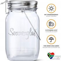 SONNENGLAS Classic 1000ml | Original Award-Winning Solar Lantern|Indoor and Outdoor | With USB Charging l Glass and Stainless Steel | Decorate Inside | Fair Trade from South Africa