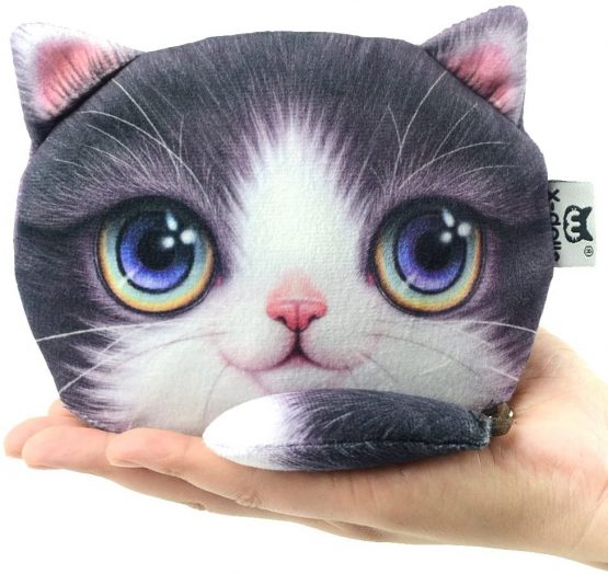 POPUCT Cute Lifelike 3D Cat Face Bag Zipper Case Coin Money Wallet (B) - Image 2