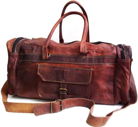 Jaald 20" Leather Duffle Bag Travel Carry-on Luggage Overnight Gym Weekender Bag