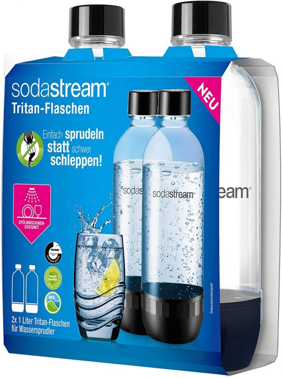 Sodastream Set of 2 Classic Carbonating Bottles - Dishwasher Friendly - 1L - Material: Tritan, BPA Free