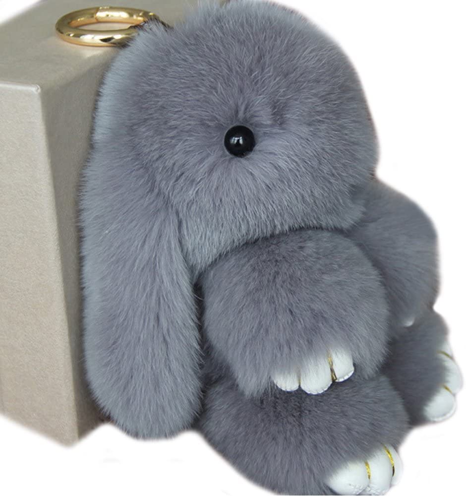 Bestowal Soft Fluffy Faux Fur Rabbit Doll Keychain Pendant (13cm, Light Grey) - Image 2