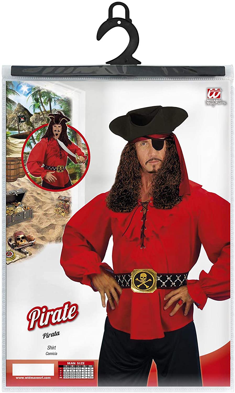 Pirate Shirt xL Mens - Red Costume Extra Large for Buccaneer Fancy Dress - Image 2