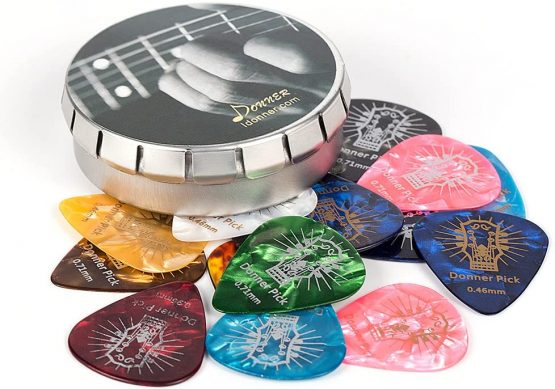 Celluloid Guitar Picks, Donner 16pcs Guitar Plectrum Including Thin, Medium, Heavy & Extra Heavy Gauges (0.46mm-1.2mm)