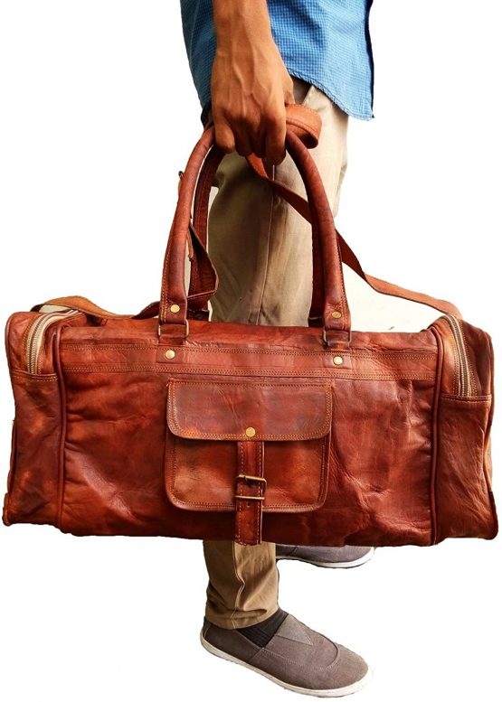 Jaald 20" Leather Duffle Bag Travel Carry-on Luggage Overnight Gym Weekender Bag - Image 3