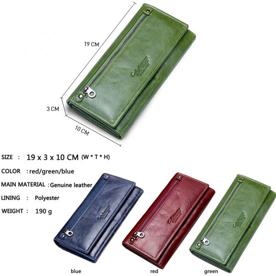 Contacts Womens Genuine Leather Wallet with Card ID Coin Holder Zipper Clutch Oyster Purse - Image 3