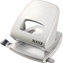 Leitz Hole Punch, 30 Sheets, Guide Bar with Format Markings, Metal, Style Range, 50060004 - Arctic White