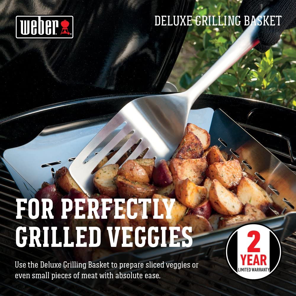 Weber Deluxe Grill Basket, Large (35 x 30cm), Heat Resistant & Dishwasher Safe BBQ Grill Pan Made of Stainless Steel - Image 2