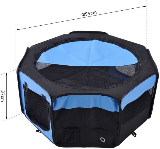 PawHut Fabric Pet Puppy Dog Cat Rabbit Pig Guinea Playpen Play Pen Run L37 x H37cm x D95cm Blue and Black - Image 2