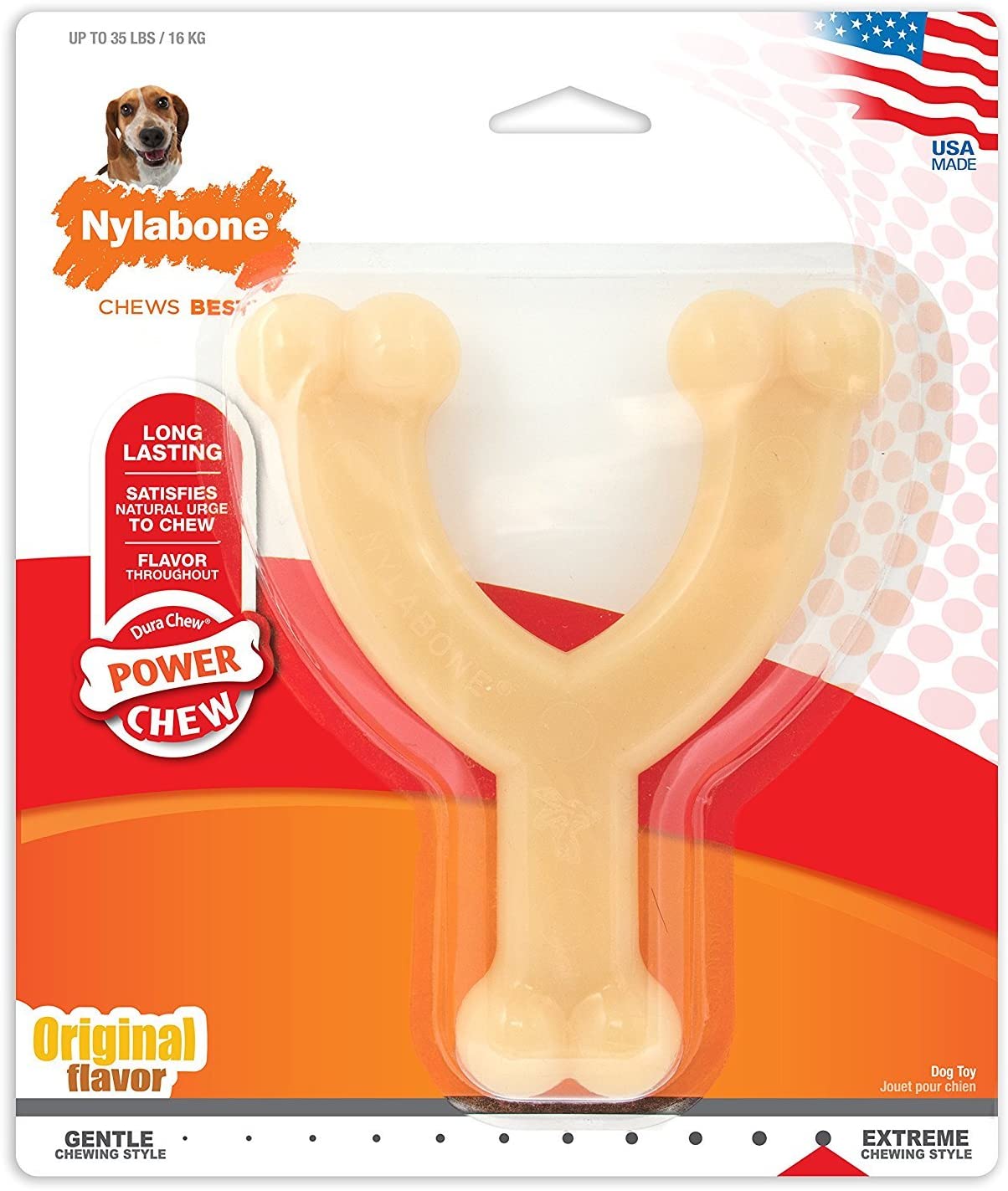 Nylabone Dura Chew Extreme Tough Dog Chew Toy Bone, Chicken Flavour Wishbone, M, for Dogs Up to 16 kg, White