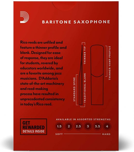 Rico 2.0 Strength Reeds for Baritone Sax (Pack of 10) - Image 3