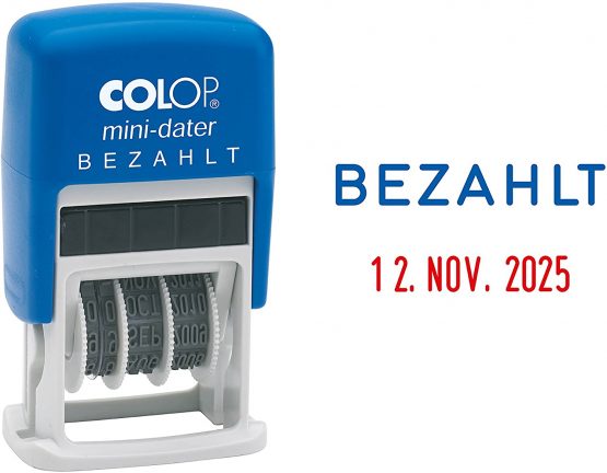 Herlitz 10316065 Self-Inking Mini Date Stamp Colop Dater S 160 with German Text"Bezahlt