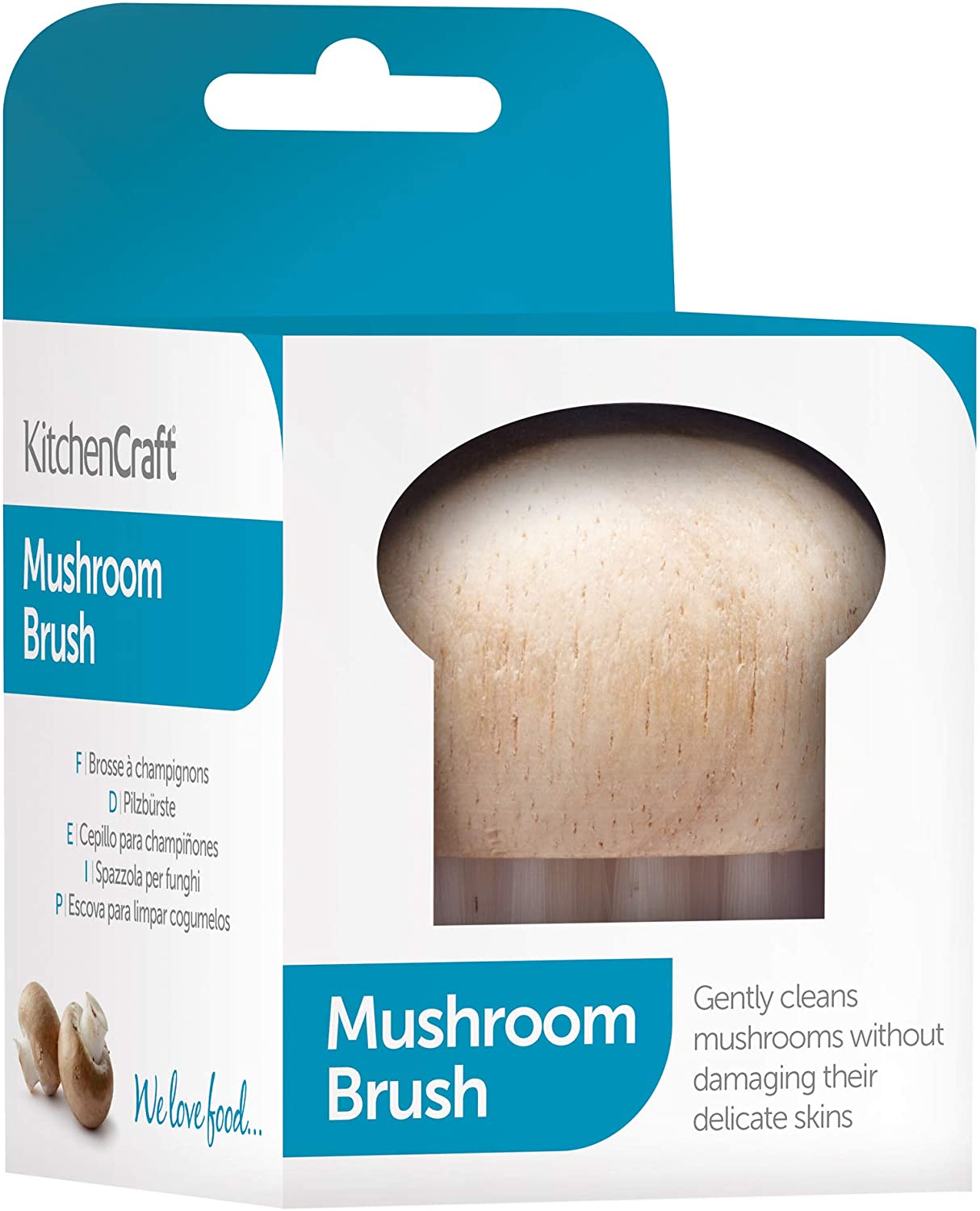 KitchenCraft Wooden Mushroom Brush, Rubber Wood/Nylon, 5.5 cm, Brown/White, 4.3 x 4.3 x 4.8cm - Image 2