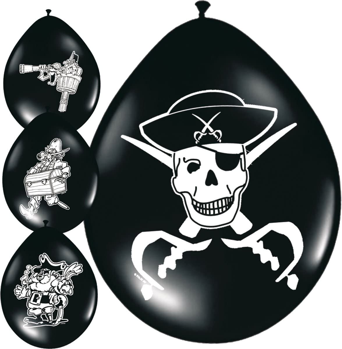Folat - Pirate Party Themed Balloons - Black and White - 12In / 30cm - 8 pieces, Multi-coloured, Costumes