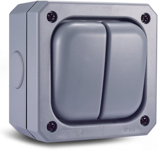 Aodoka Weatherproof Switch, IP66 Outdoor Double Switch (10A 2-Gang)