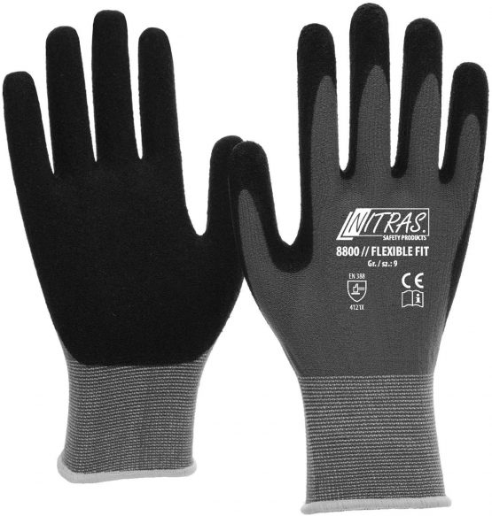 3 Pairs of Work gloves Nitras 8800 EN 388 Flexible Fit - Mechanic's gloves Assembly gloves Safety gloves Garden gloves Allround gloves (L)