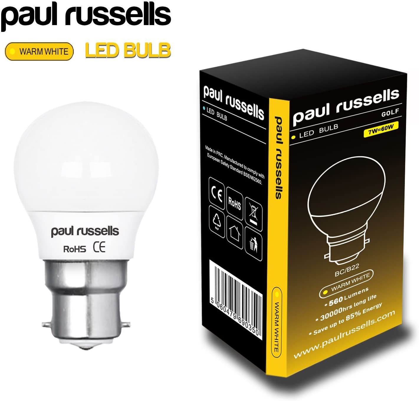 paul russells LED Light Bayonet Cap B22, 60w Equivalent, 6.5W 806 Lumens LED Bulbs, 2700K Bright Warm White - Image 2
