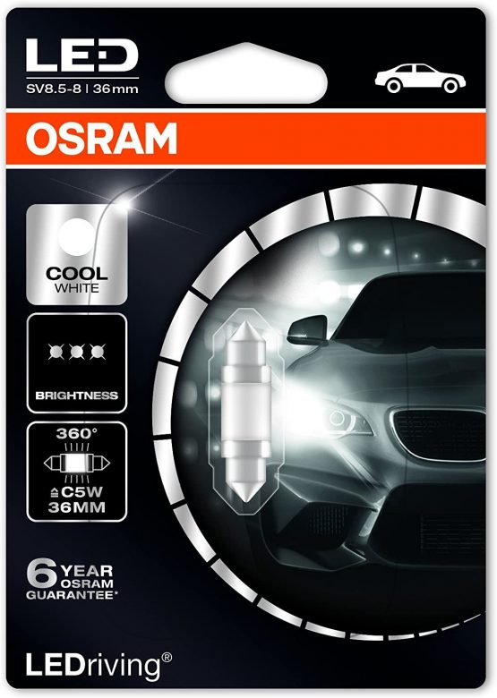 OSRAM LED Premium Retrofit SV8.5-8 36mm, C5W, interior lights, 6498CW-01B, Cool White, 12V, single blister (1 piece)