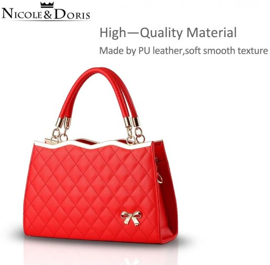 Nicole&Doris New Women/Ladies Handbag Shoulder Crossbody Bag Soft Surface PU Leather Diamond Lattice Red - Image 3