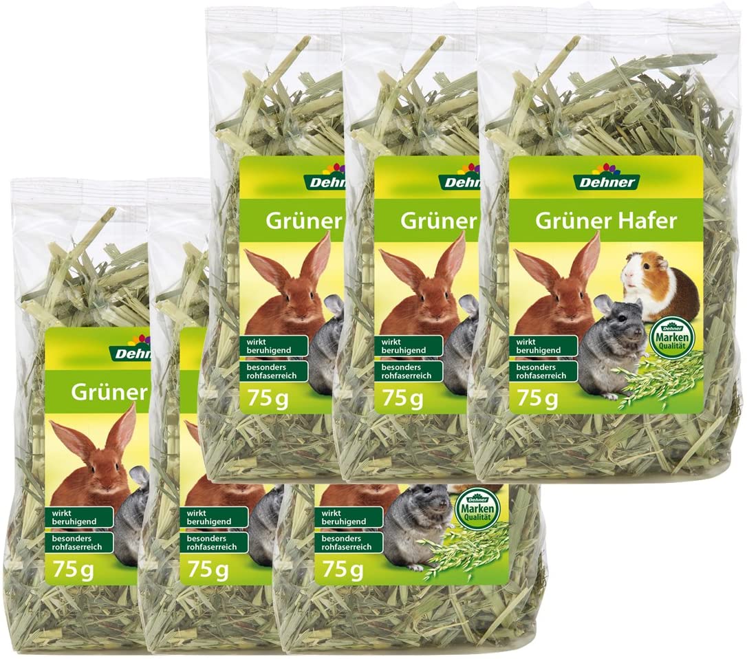 Dehner Rodent Snack 100% Natural/Raw Fibre Rich for Rabbits Rodents Green Oats 6 x 75g (450g), 75 g (Pack of 6) - Image 2