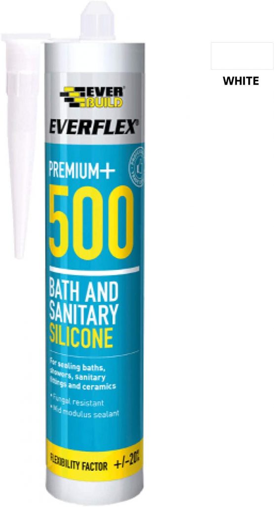 Everbuild Everflex 500 Bath and Sanitary Silicone, Anti-Fungal Silicone Sealant, White, 295 ml