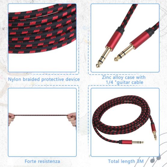 Anpro Guitar Lead Cable 3m (10ft), 6.35mm Nylon Braided Guitar