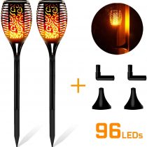 FLOWood Solar Torch Lights Waterproof 96 LED Large Dancing Flickering Flame Solar Lights Lighting Dusk to Dawn Auto On/Off Security Solar Flame for Garden Patio Pathway Halloween Decorations (2PCS)