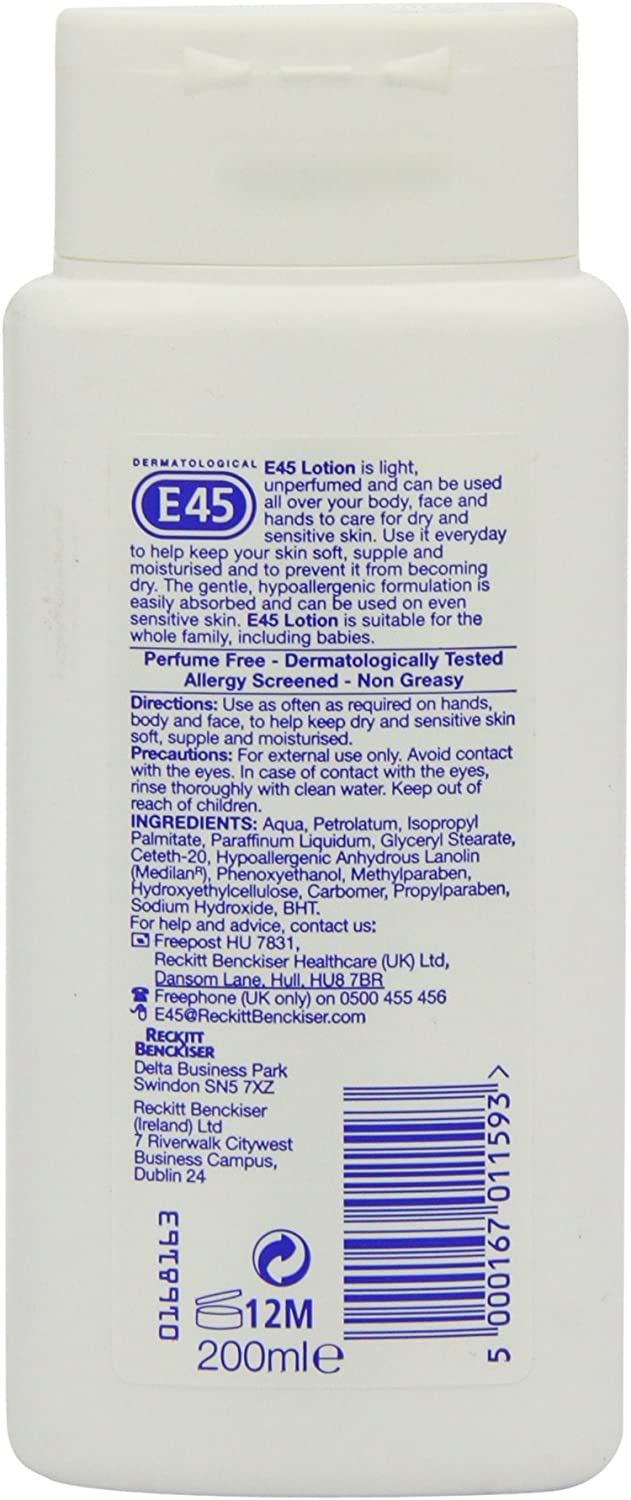 E45 Dermatological Moisturising Lotion 200 ml, Body Lotion - Image 3