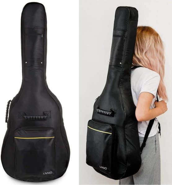 Fineway Durable High Quality Black Padded Full Size 42 Inch Guitar Bag Carry Case - Protective Waterproof Cover for Acoustic Classical and Electric Guitars