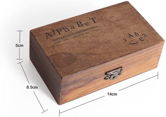 Alphabet Letters Stamps- Wooden Rubber Alphabet Letter Multipurpose Number Stamps Stamper Seal Set in a Wooden Box Case Set of 70pcs - Image 3