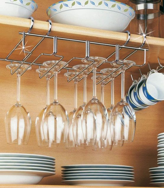 The Magic Toy Shop Under Shelf Stemware Wine Glass Holder Storage Rack Hanger Stainless Steel