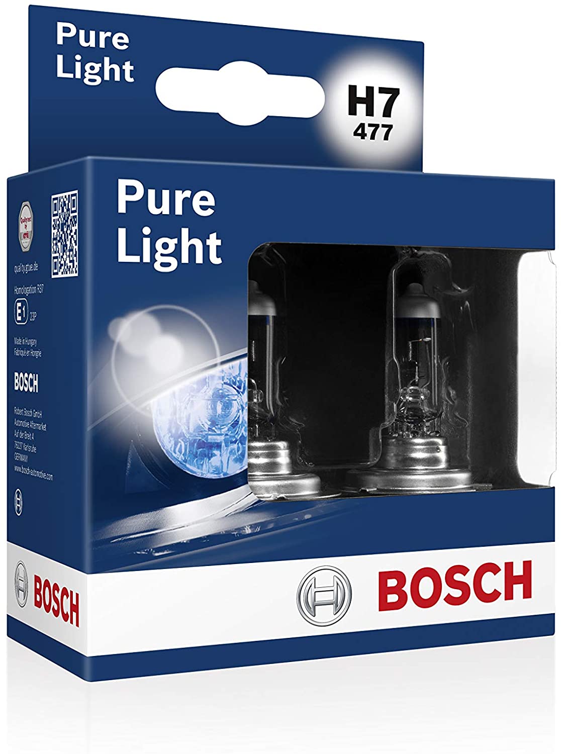Bosch H7 (477) Pure Light Halogen Headlight Bulb, 12V 55 W, Original Quality, Socket Type PX26d