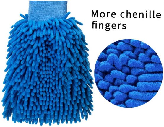 FMS Microfibre Car Wash Mitts Cleaning Gloves Super Absorbent Ultra-Soft Scratch-Free Double-Side Finger Brush for House Car Polishing Drying Green+Blue Pack 2 - Image 2