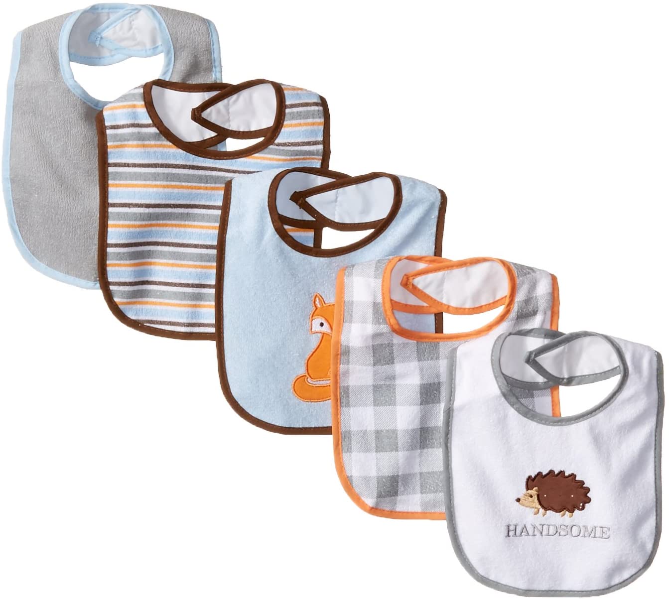 Luvable Friends 5 Piece Character Bib with Waterproof Backing, Blue Fox