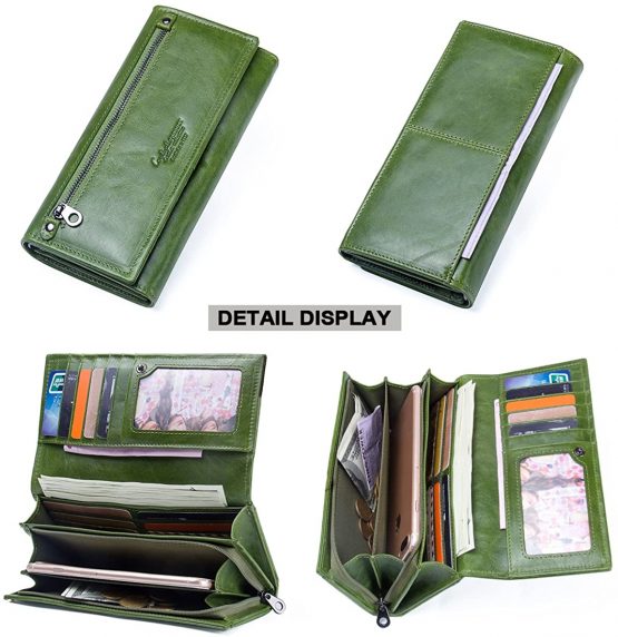 Contacts Womens Genuine Leather Wallet with Card ID Coin Holder Zipper Clutch Oyster Purse - Image 4