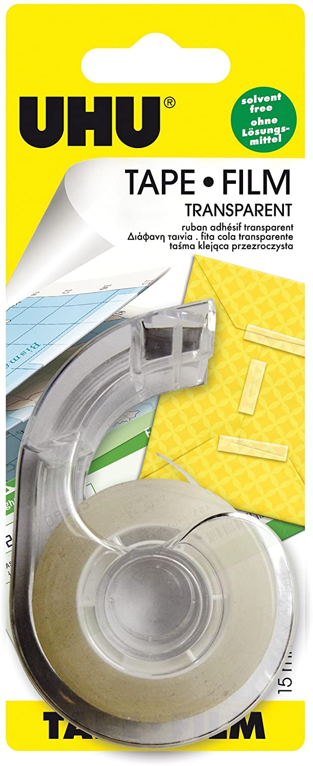 UHU 37500 Adhesive Tape in Hand Dispenser, Clear, 15 mm x 33 m