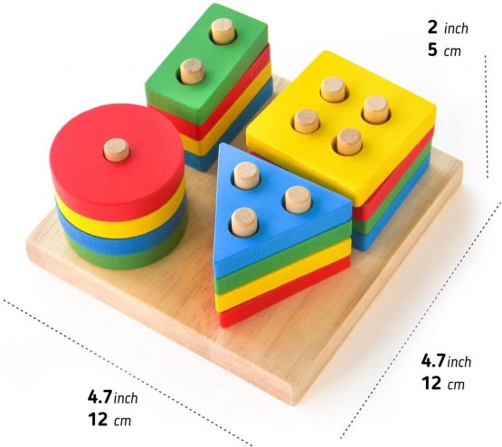 Boxiki kids Wooden Educational Geometric Stack and Sort Board Shape and Color Recognition Toy. Birthday gifts toy for Kids - Image 3