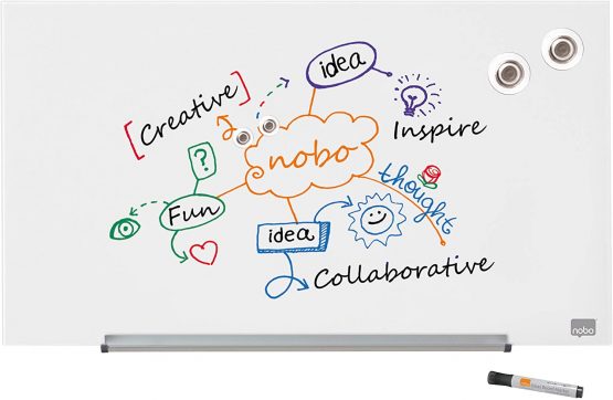 Nobo Glass Magnetic Whiteboard with Removable Pen Tray, 680 x 380 mm, InvisaMount Mounting System, Impression Pro, Brilliant White, 1905175